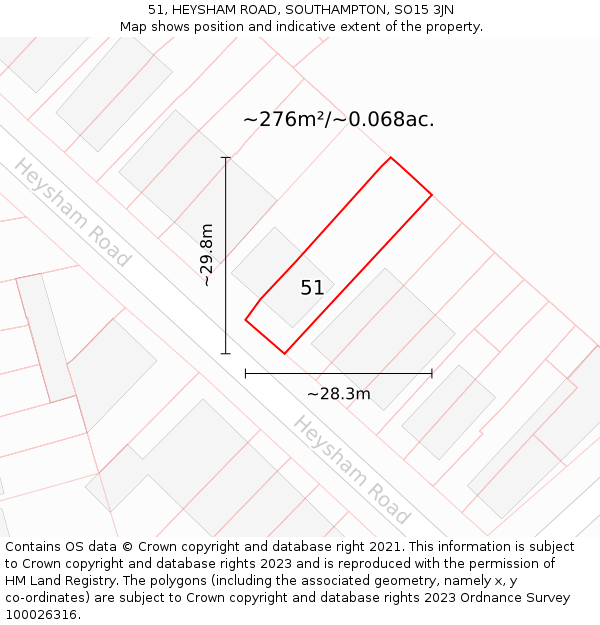 51, HEYSHAM ROAD, SOUTHAMPTON, SO15 3JN: Plot and title map