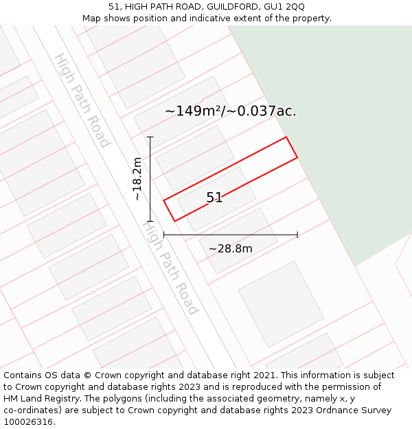 51, HIGH PATH ROAD, GUILDFORD, GU1 2QQ: Plot and title map