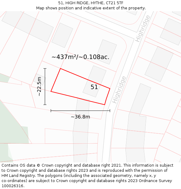 51, HIGH RIDGE, HYTHE, CT21 5TF: Plot and title map
