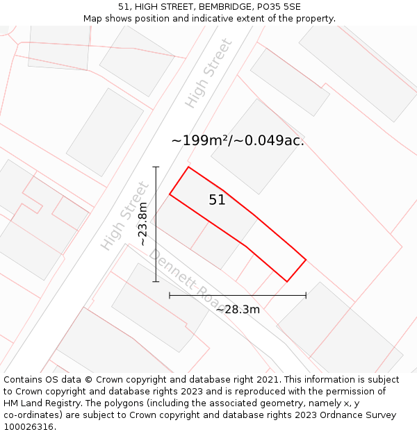 51, HIGH STREET, BEMBRIDGE, PO35 5SE: Plot and title map