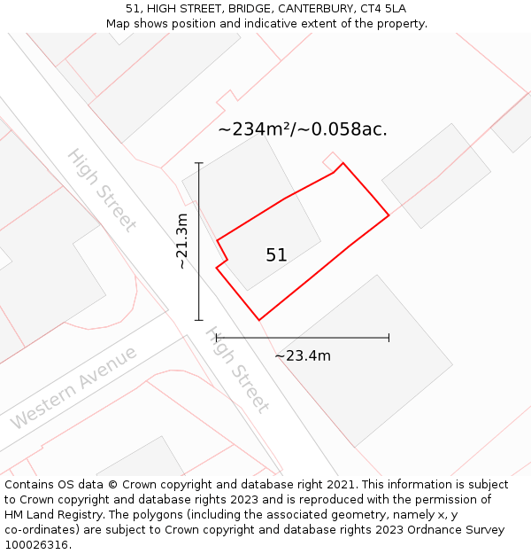 51, HIGH STREET, BRIDGE, CANTERBURY, CT4 5LA: Plot and title map