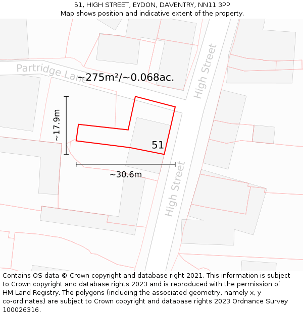 51, HIGH STREET, EYDON, DAVENTRY, NN11 3PP: Plot and title map