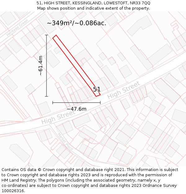 51, HIGH STREET, KESSINGLAND, LOWESTOFT, NR33 7QQ: Plot and title map
