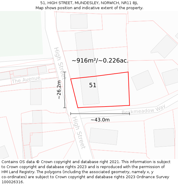 51, HIGH STREET, MUNDESLEY, NORWICH, NR11 8JL: Plot and title map
