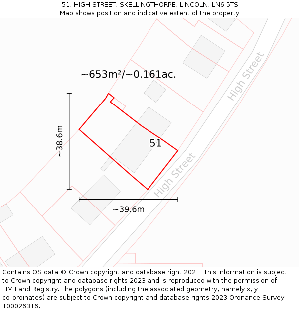 51, HIGH STREET, SKELLINGTHORPE, LINCOLN, LN6 5TS: Plot and title map