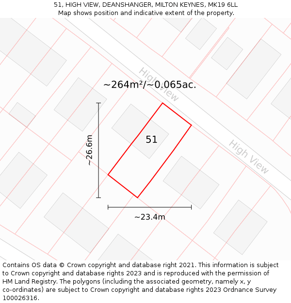51, HIGH VIEW, DEANSHANGER, MILTON KEYNES, MK19 6LL: Plot and title map