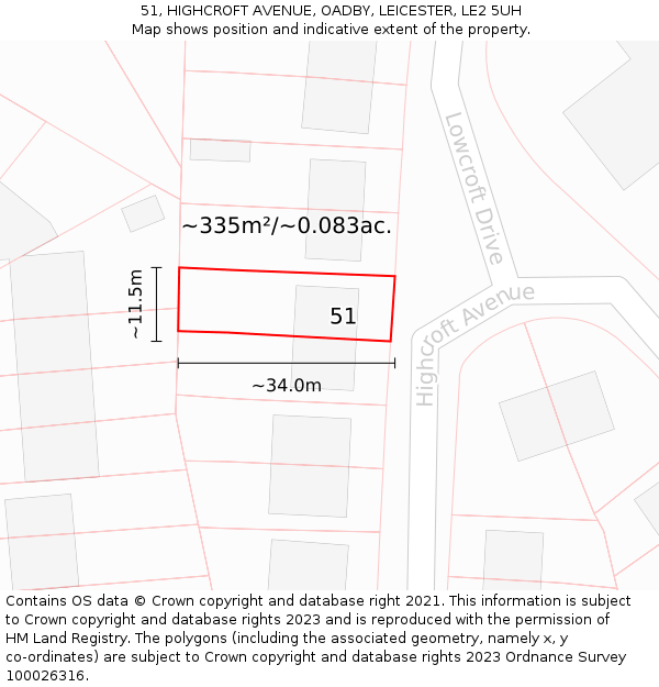 51, HIGHCROFT AVENUE, OADBY, LEICESTER, LE2 5UH: Plot and title map
