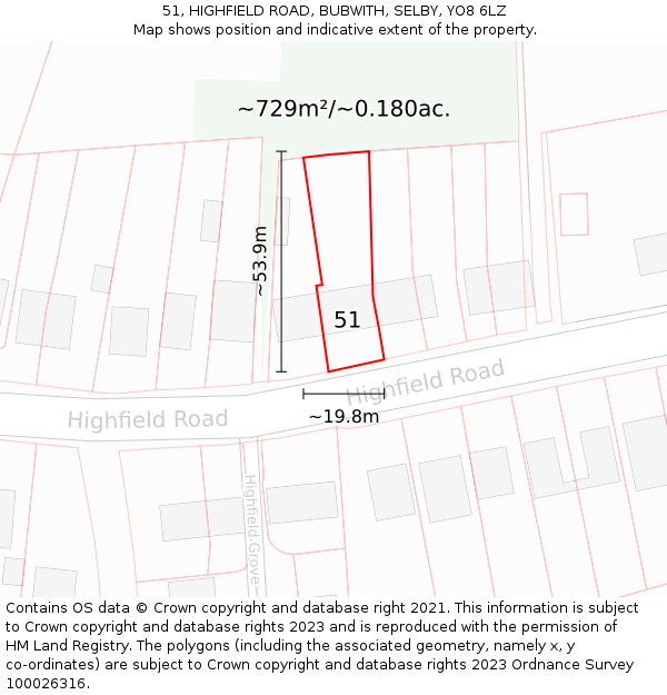 51, HIGHFIELD ROAD, BUBWITH, SELBY, YO8 6LZ: Plot and title map