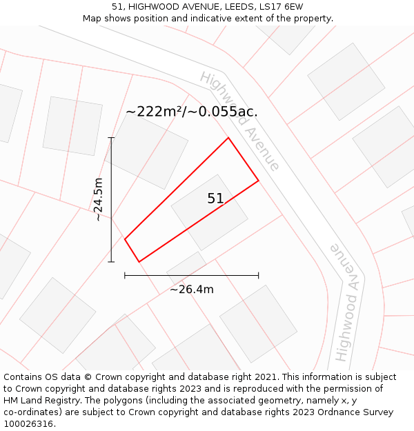 51, HIGHWOOD AVENUE, LEEDS, LS17 6EW: Plot and title map