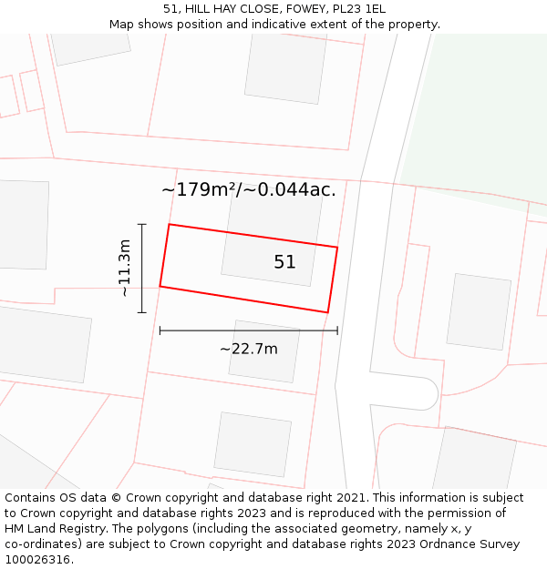 51, HILL HAY CLOSE, FOWEY, PL23 1EL: Plot and title map