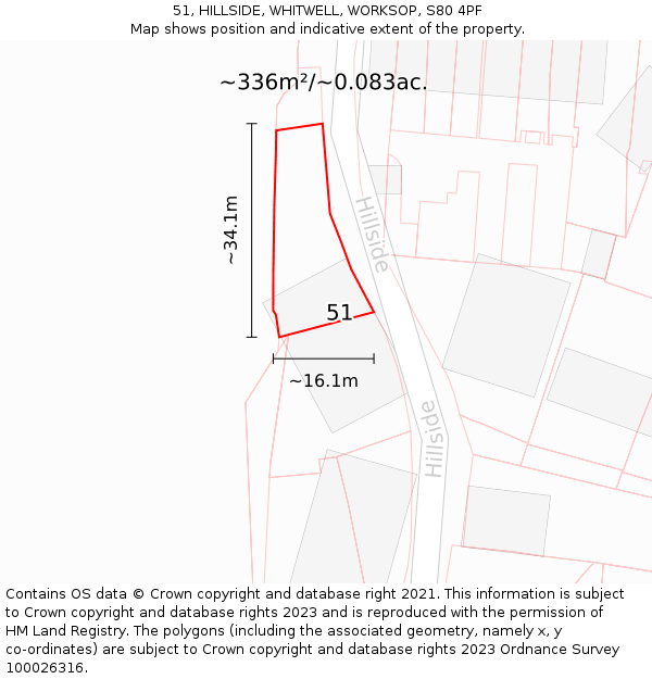 51, HILLSIDE, WHITWELL, WORKSOP, S80 4PF: Plot and title map