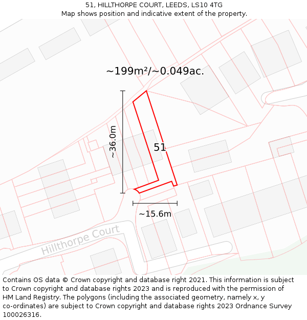 51, HILLTHORPE COURT, LEEDS, LS10 4TG: Plot and title map