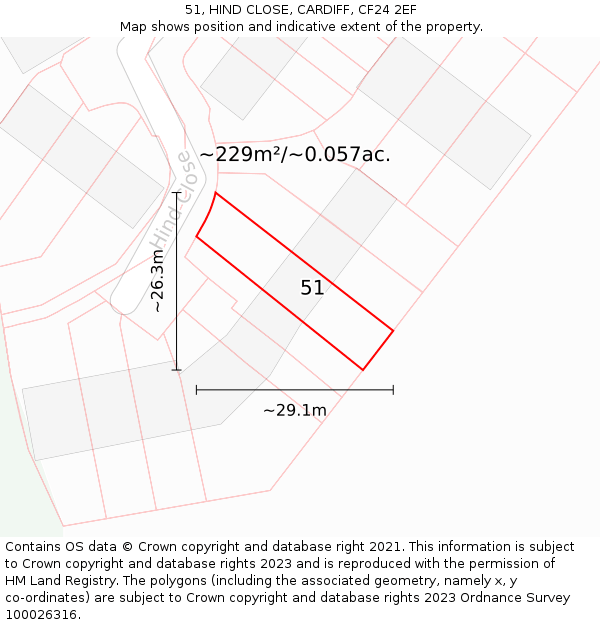 51, HIND CLOSE, CARDIFF, CF24 2EF: Plot and title map