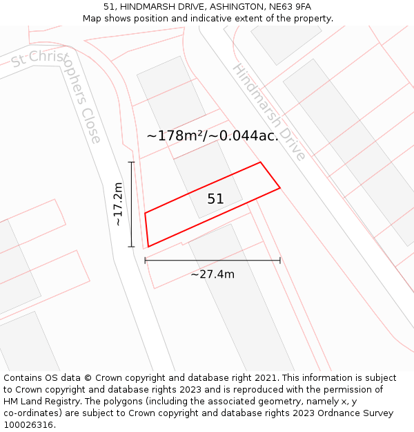 51, HINDMARSH DRIVE, ASHINGTON, NE63 9FA: Plot and title map