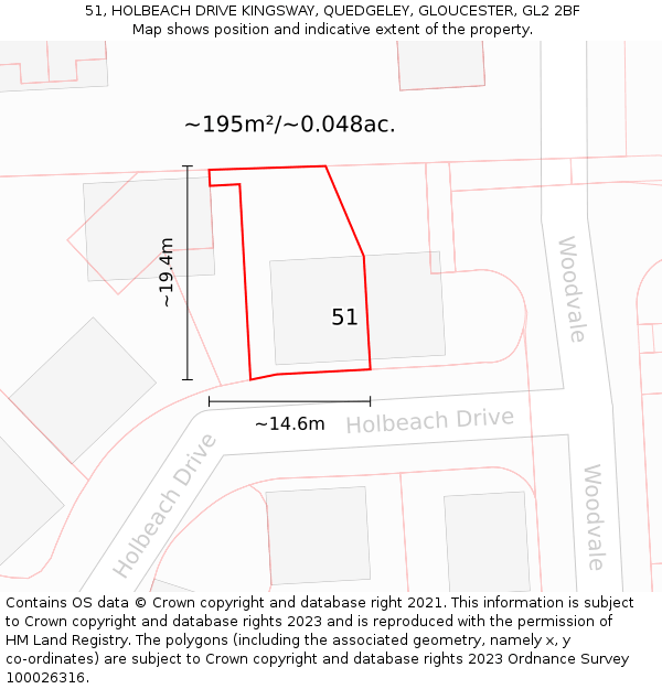 51, HOLBEACH DRIVE KINGSWAY, QUEDGELEY, GLOUCESTER, GL2 2BF: Plot and title map