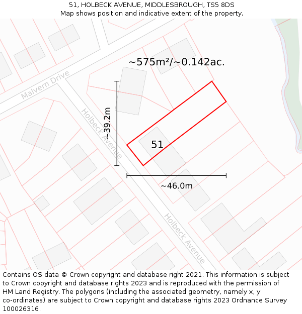 51, HOLBECK AVENUE, MIDDLESBROUGH, TS5 8DS: Plot and title map