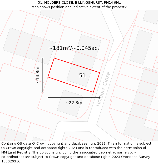 51, HOLDERS CLOSE, BILLINGSHURST, RH14 9HL: Plot and title map
