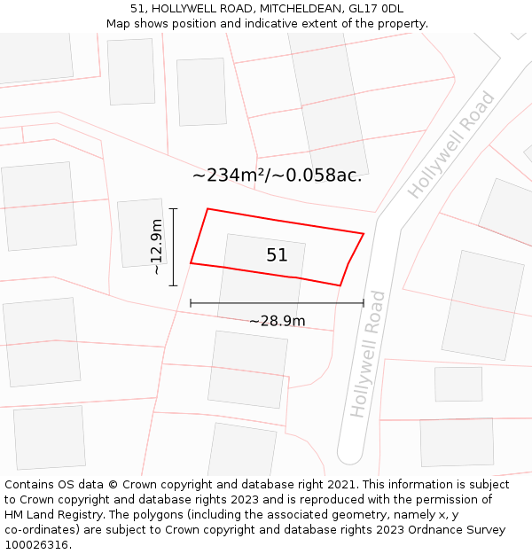 51, HOLLYWELL ROAD, MITCHELDEAN, GL17 0DL: Plot and title map