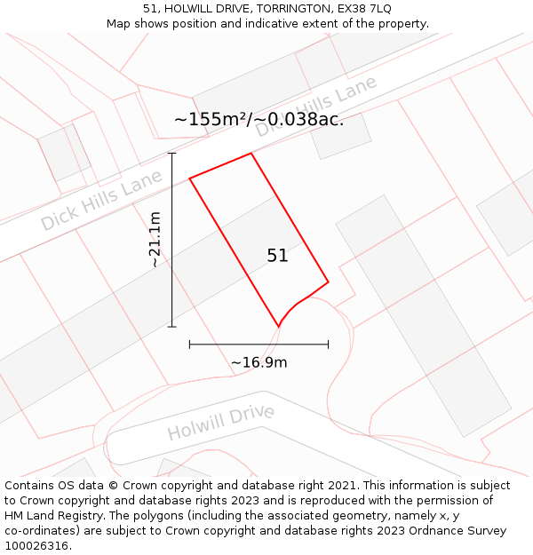 51, HOLWILL DRIVE, TORRINGTON, EX38 7LQ: Plot and title map