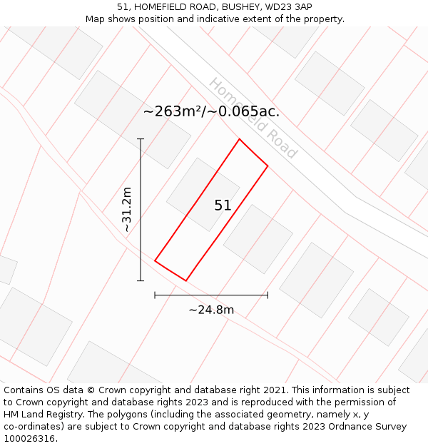 51, HOMEFIELD ROAD, BUSHEY, WD23 3AP: Plot and title map