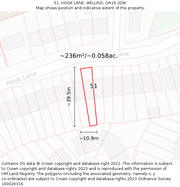 51, HOOK LANE, WELLING, DA16 2DW: Plot and title map