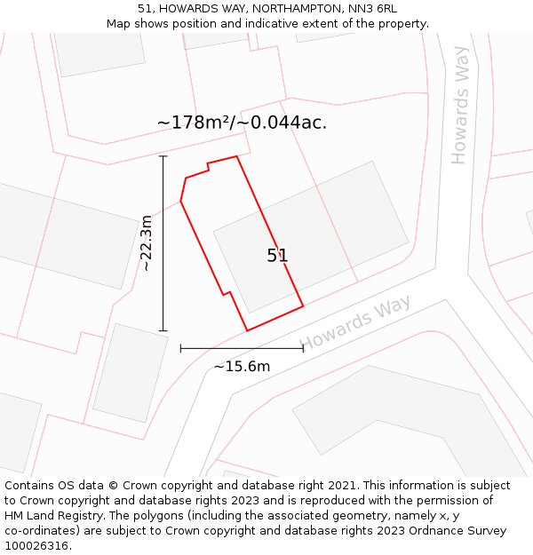 51, HOWARDS WAY, NORTHAMPTON, NN3 6RL: Plot and title map