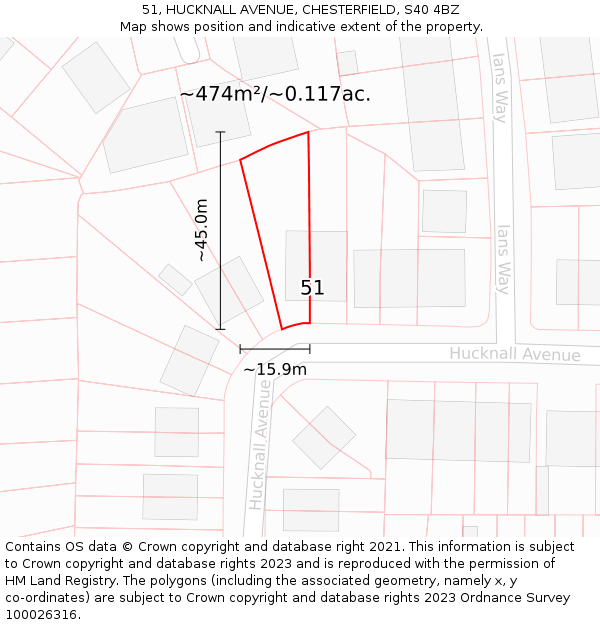 51, HUCKNALL AVENUE, CHESTERFIELD, S40 4BZ: Plot and title map