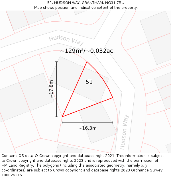 51, HUDSON WAY, GRANTHAM, NG31 7BU: Plot and title map