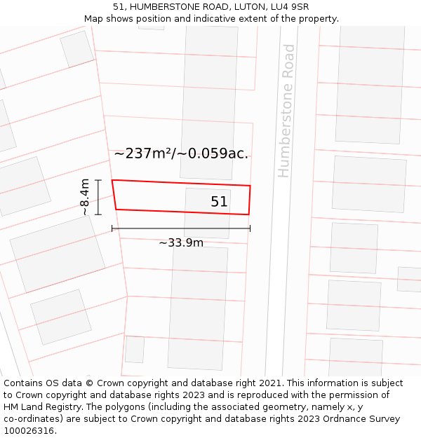 51, HUMBERSTONE ROAD, LUTON, LU4 9SR: Plot and title map