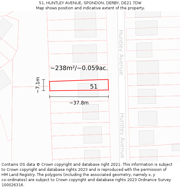 51, HUNTLEY AVENUE, SPONDON, DERBY, DE21 7DW: Plot and title map