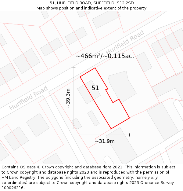 51, HURLFIELD ROAD, SHEFFIELD, S12 2SD: Plot and title map