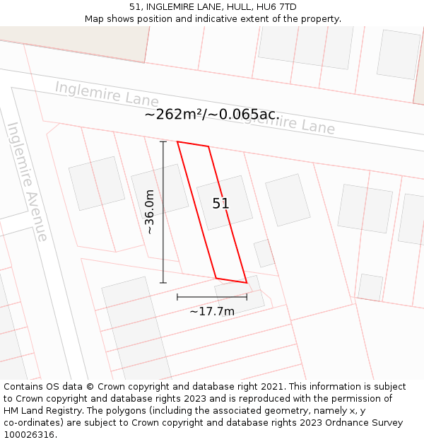 51, INGLEMIRE LANE, HULL, HU6 7TD: Plot and title map