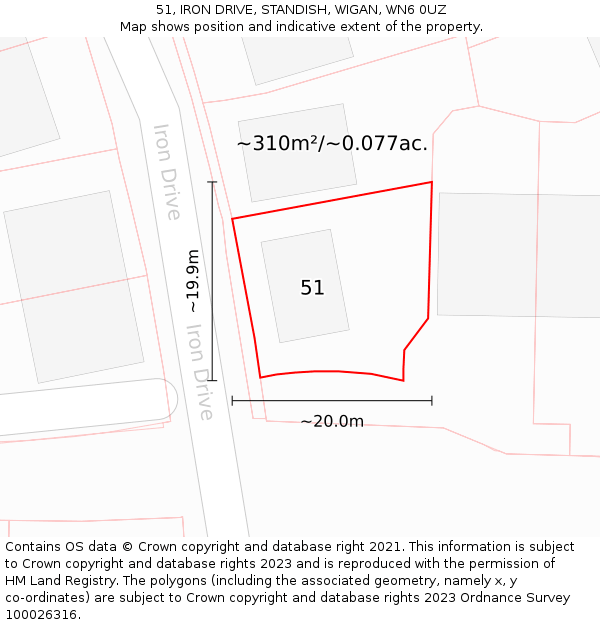 51, IRON DRIVE, STANDISH, WIGAN, WN6 0UZ: Plot and title map