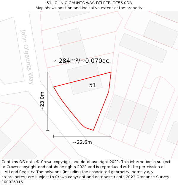 51, JOHN O'GAUNTS WAY, BELPER, DE56 0DA: Plot and title map
