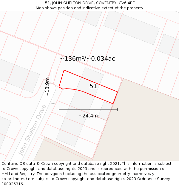 51, JOHN SHELTON DRIVE, COVENTRY, CV6 4PE: Plot and title map