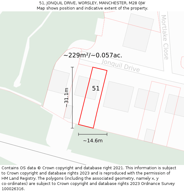 51, JONQUIL DRIVE, WORSLEY, MANCHESTER, M28 0JW: Plot and title map