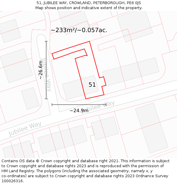 51, JUBILEE WAY, CROWLAND, PETERBOROUGH, PE6 0JS: Plot and title map
