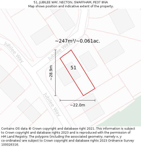 51, JUBILEE WAY, NECTON, SWAFFHAM, PE37 8NA: Plot and title map