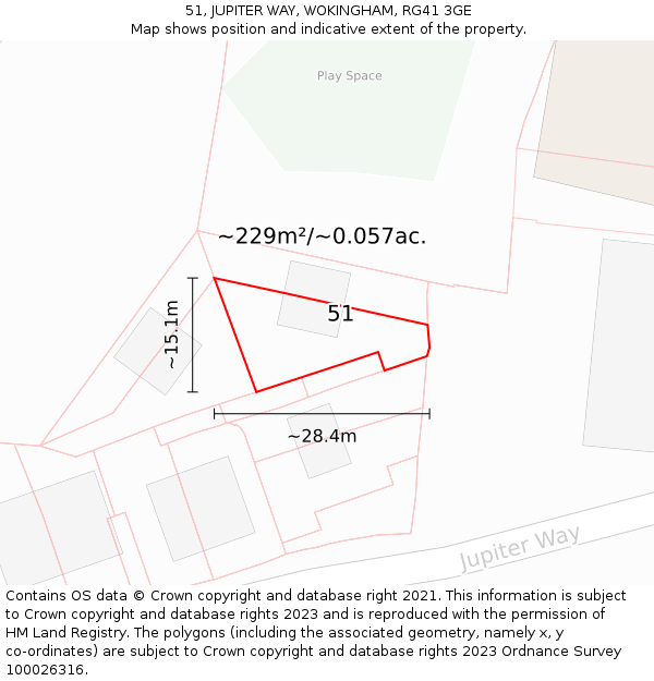 51, JUPITER WAY, WOKINGHAM, RG41 3GE: Plot and title map