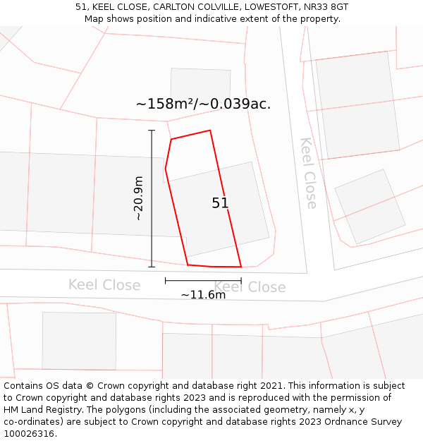 51, KEEL CLOSE, CARLTON COLVILLE, LOWESTOFT, NR33 8GT: Plot and title map