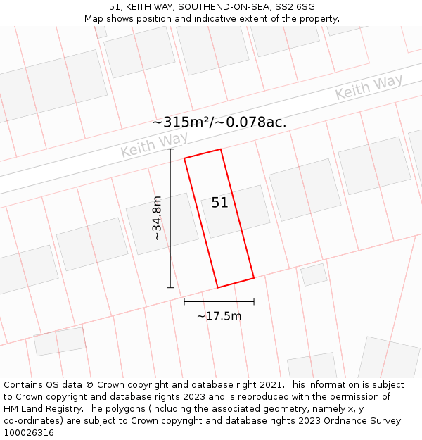 51, KEITH WAY, SOUTHEND-ON-SEA, SS2 6SG: Plot and title map