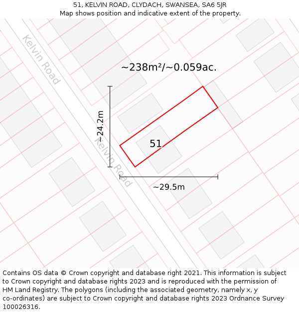 51, KELVIN ROAD, CLYDACH, SWANSEA, SA6 5JR: Plot and title map
