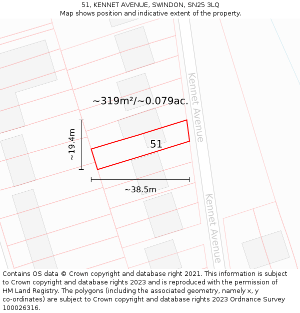 51, KENNET AVENUE, SWINDON, SN25 3LQ: Plot and title map