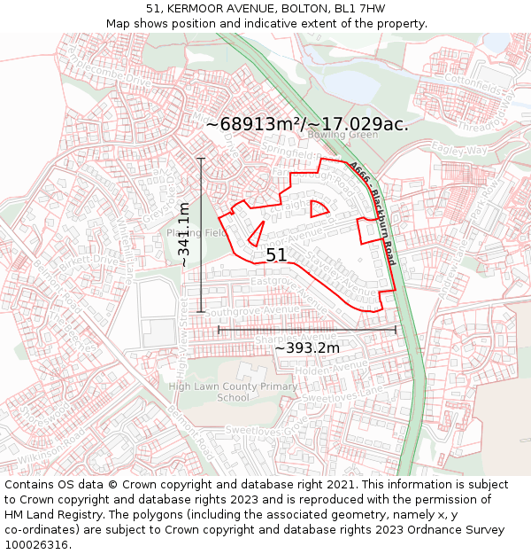 51, KERMOOR AVENUE, BOLTON, BL1 7HW: Plot and title map
