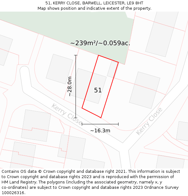 51, KERRY CLOSE, BARWELL, LEICESTER, LE9 8HT: Plot and title map