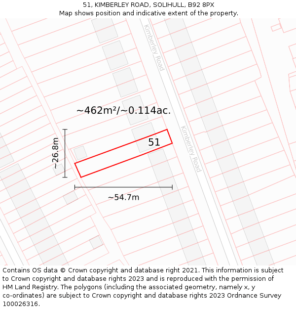 51, KIMBERLEY ROAD, SOLIHULL, B92 8PX: Plot and title map