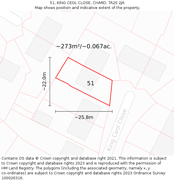 51, KING CEOL CLOSE, CHARD, TA20 2JA: Plot and title map