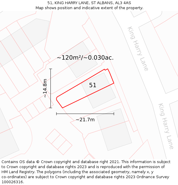 51, KING HARRY LANE, ST ALBANS, AL3 4AS: Plot and title map