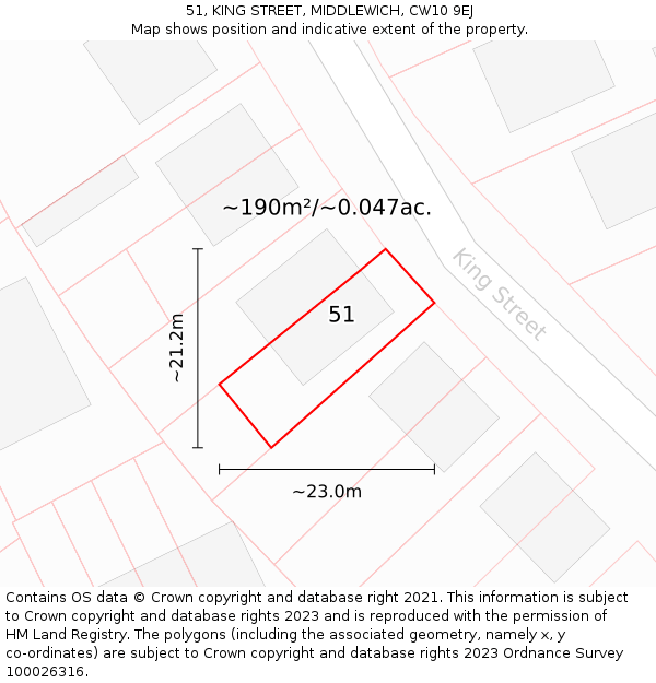51, KING STREET, MIDDLEWICH, CW10 9EJ: Plot and title map