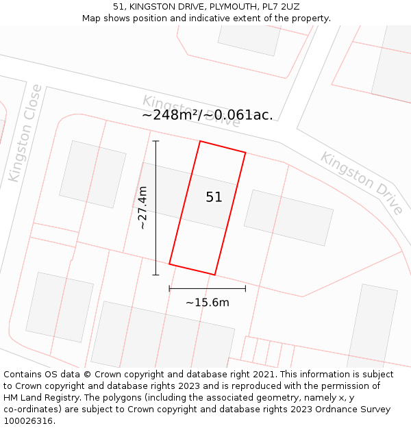 51, KINGSTON DRIVE, PLYMOUTH, PL7 2UZ: Plot and title map